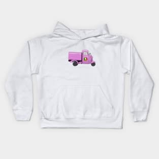 Vintage Pink Italian Motorized Rikshaw with Italian Flag Sticker on the Door Kids Hoodie